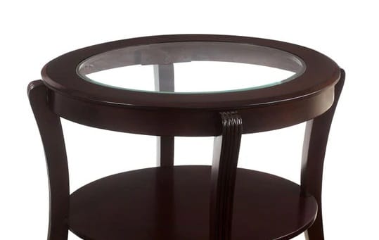 Contemporary Espresso End Table - Glass Top, Solid Wood Shelf