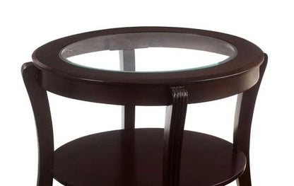Contemporary Espresso End Table - Glass Top, Solid Wood Shelf