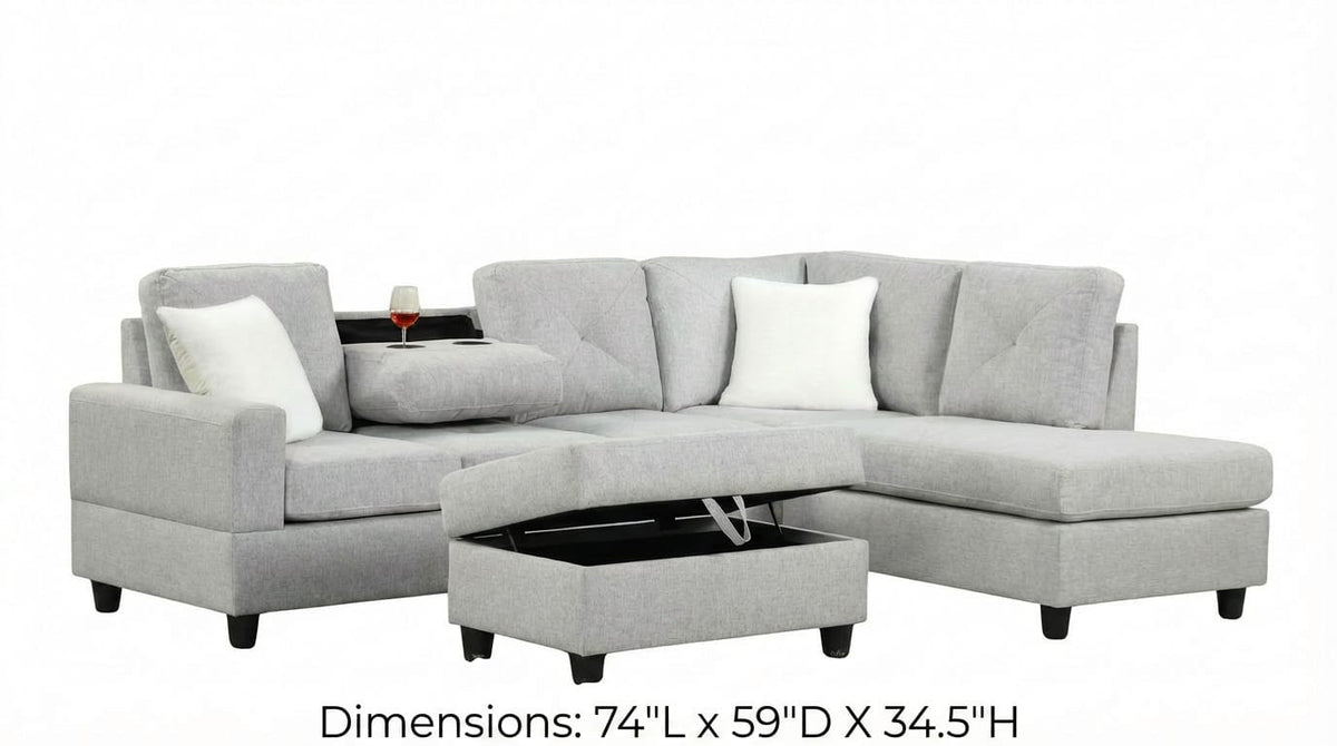 Modern Gray L-Shaped Sectional Sofa - Comfortable Linen Seating