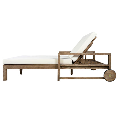 Beige Wooden Outdoor Sunbed - Farmhouse Style Patio Seating