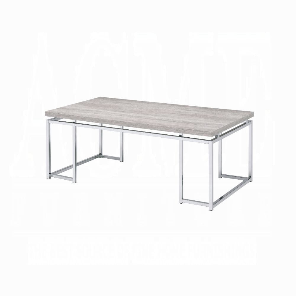 Oak Rectangular Coffee Table - Modern Wood Metal Base