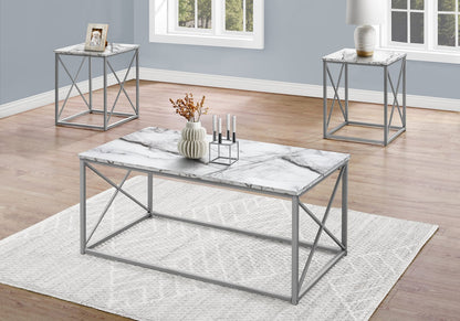 3 Piece White Coffee Table Set with End Tables for Living Room