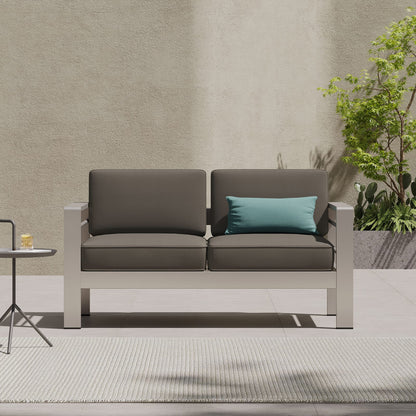 Khaki Aluminum Patio Loveseat for Garden and Poolside Seating