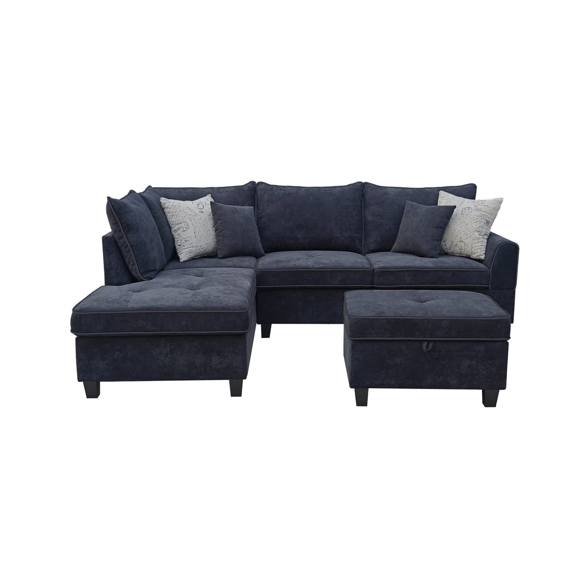 Harmony 99-inch Charcoal Fabric Sectional Sofa - Storage Ottoman Included
