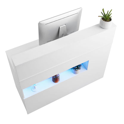 47 Inch White Fiberboard Reception Desk with LED Light
