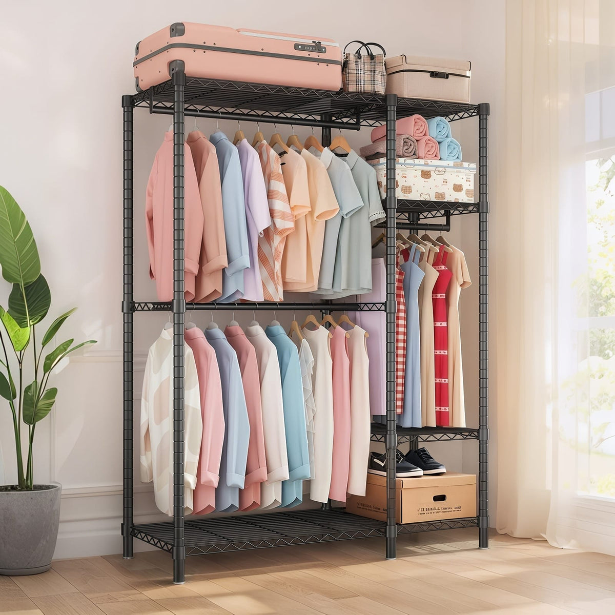 Heavy Duty Clothes Rack - Black Adjustable Shelving Unit