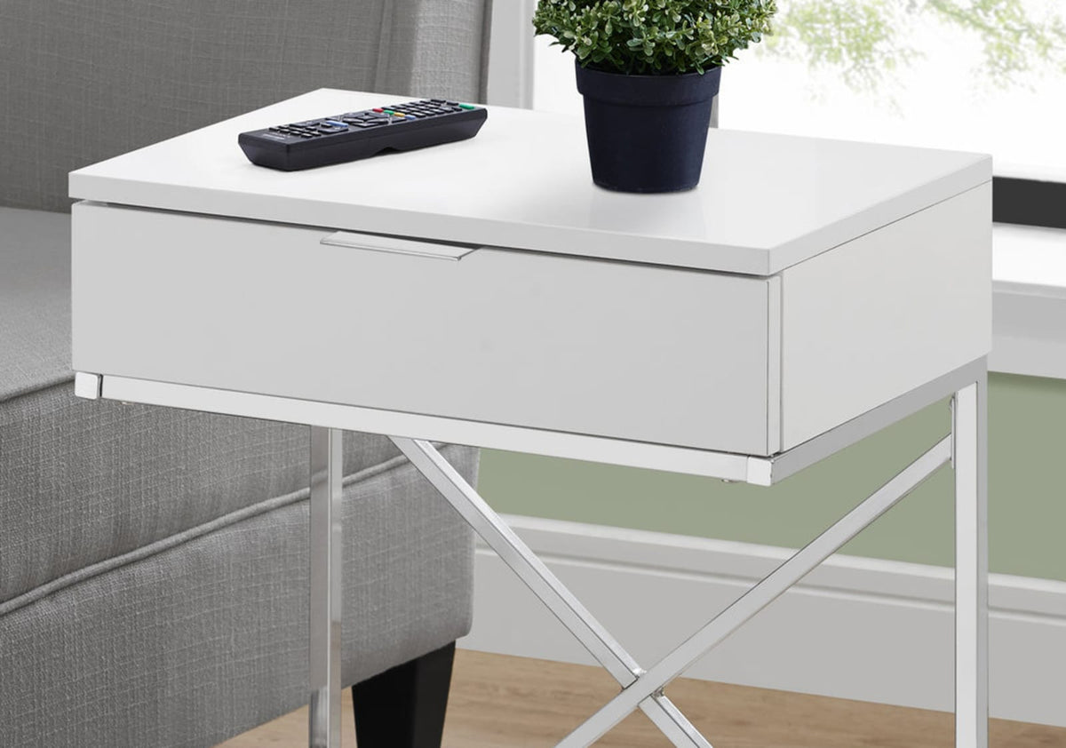 White Accent Table with Storage Drawer - Nightstand or End Table