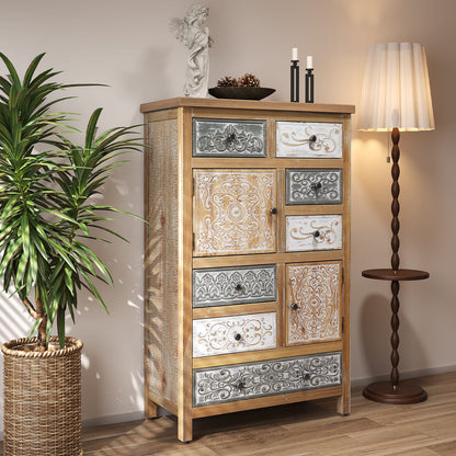 Colorful Vintage Accent Cabinet - 7 Drawers, Rustic Storage Chest for Living Room