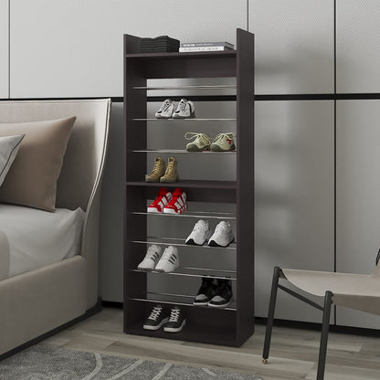 Black Engineered Wood Shoe Rack - 9.8 x 24.8 x 61.1" for Living Room