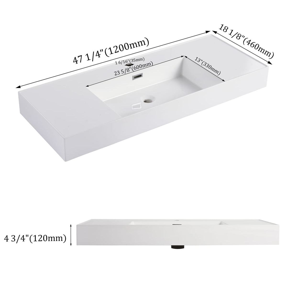 Gloss White Resin Bathroom Vanity - 47.2" Sink