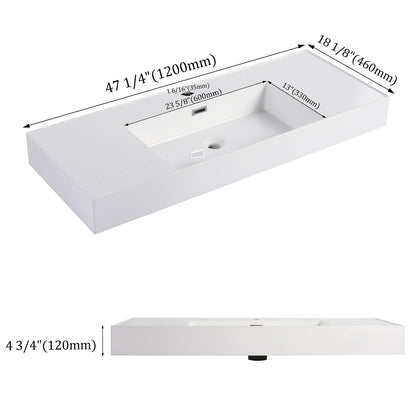 Gloss White Resin Bathroom Vanity - 47.2" Sink