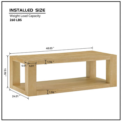 48 Inch Natural MDF Coffee Table - Rectangular Living Room Table
