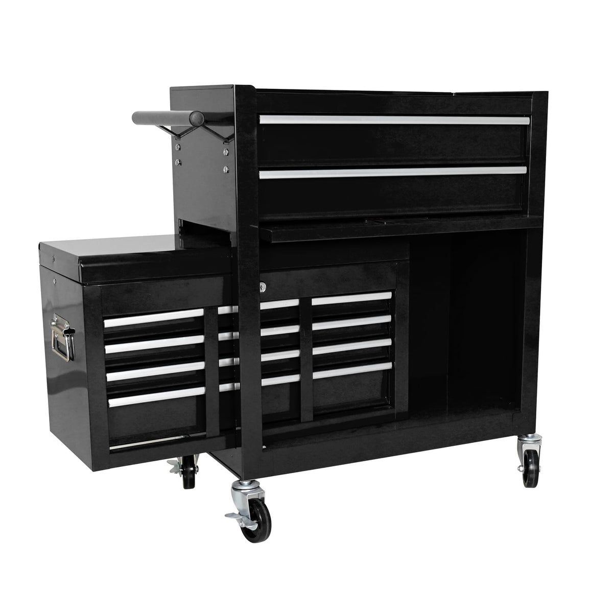 Black Steel Tool Trolley with Wheels for Garage Workshop Storage