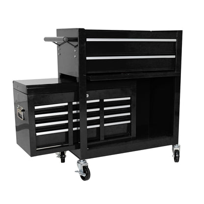 Black Steel Tool Trolley with Wheels for Garage Workshop Storage