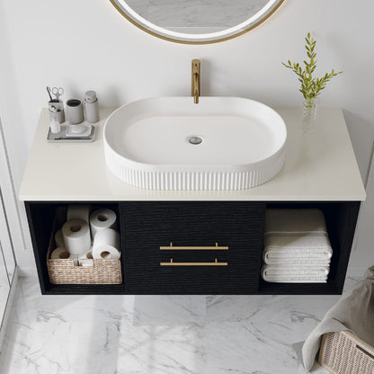 White Ceramic Bathroom Vanity with Oval Sink