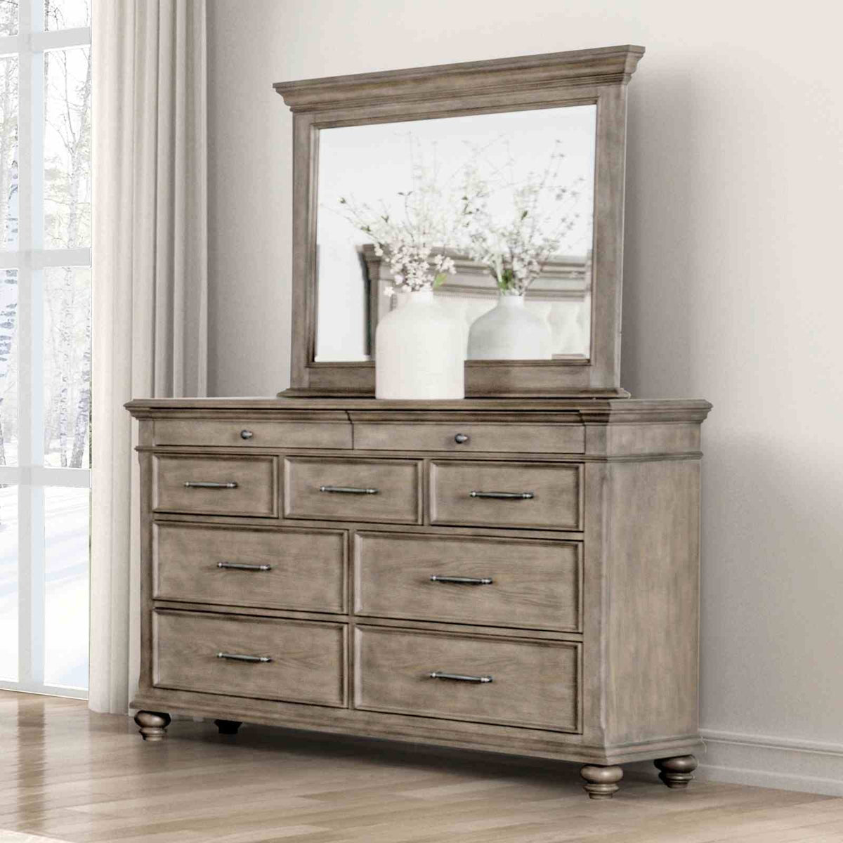 64" Oak Modern Bedroom Dresser - Rubber Wood
