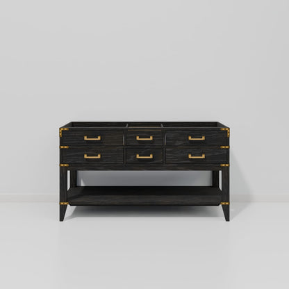 Black Wood Double Bathroom Vanity - 60 Inch