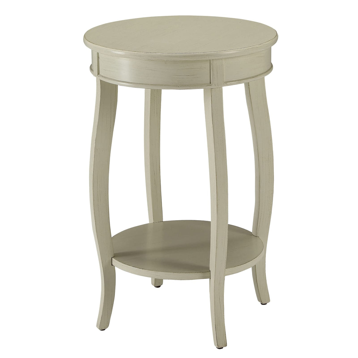 Antique White Round Side Table with Storage Shelf for Living Room