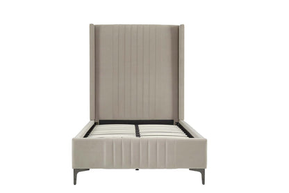 Taupe Eucalyptus Velvet Twin Bed Frame with Mid-Century Modern Headboard for Bedroom