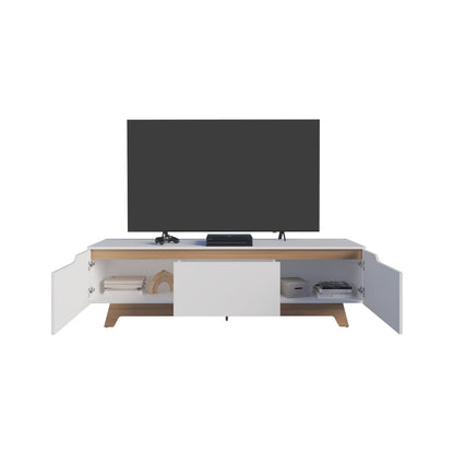 Woodall TV Stand - Modern White & Natural Oak Entertainment Center