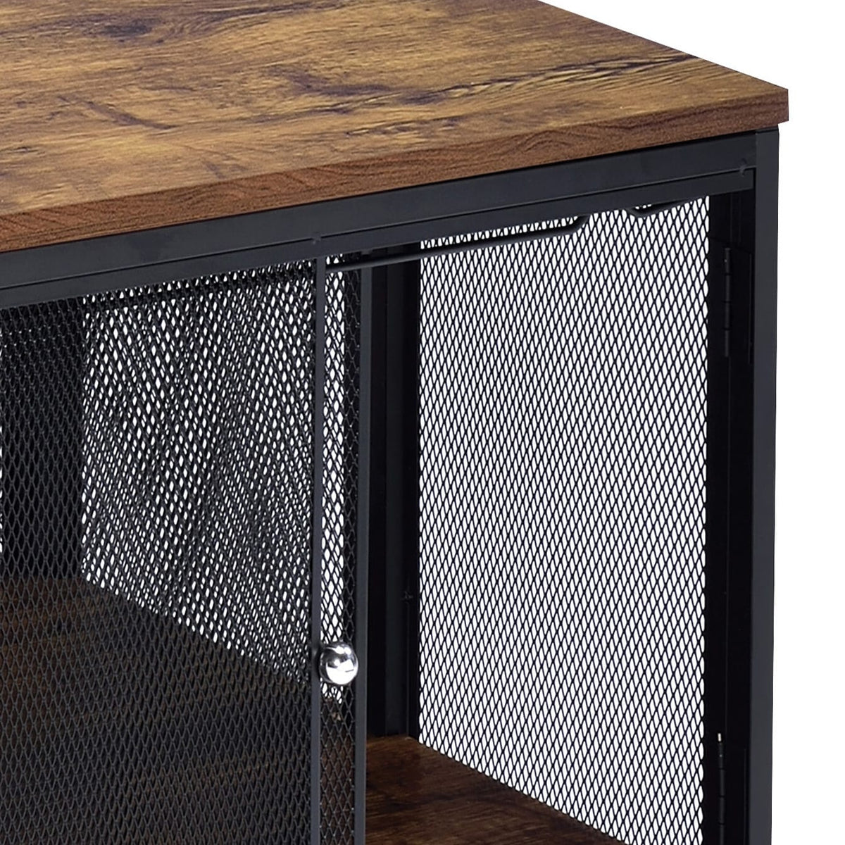 Antique Oak & Black Coffee Table - 4 Sliding Doors