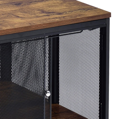 Antique Oak & Black Coffee Table - 4 Sliding Doors