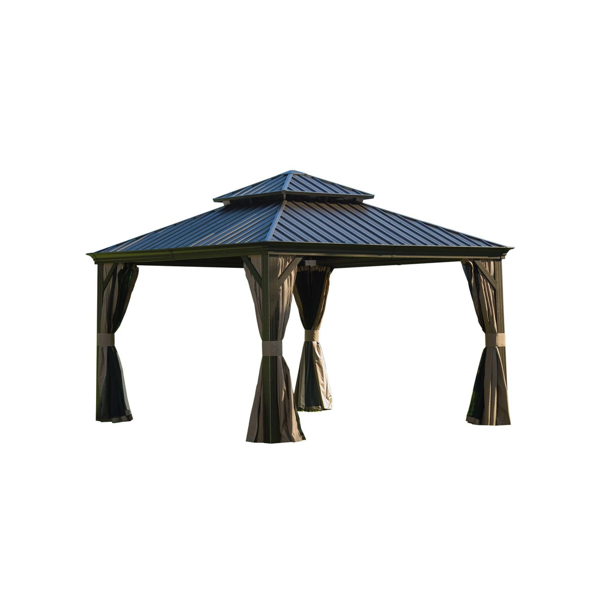 12'x12' Brown Aluminum Gazebo - Outdoor Patio Canopy