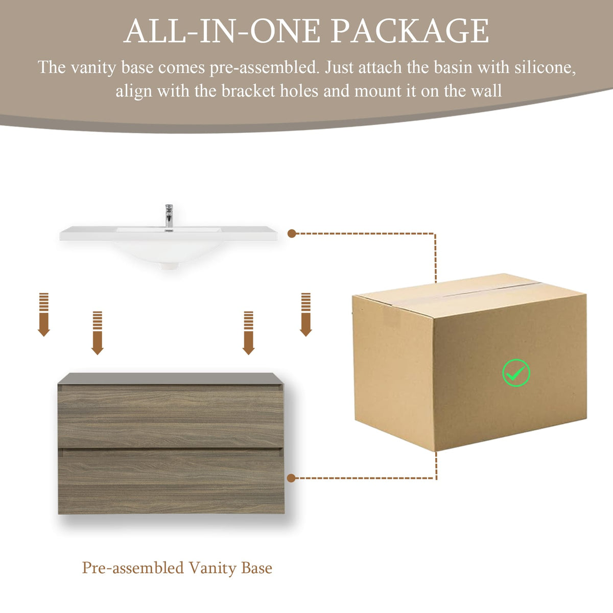 Grey Ash Bathroom Vanity - Wall Mounted Storage