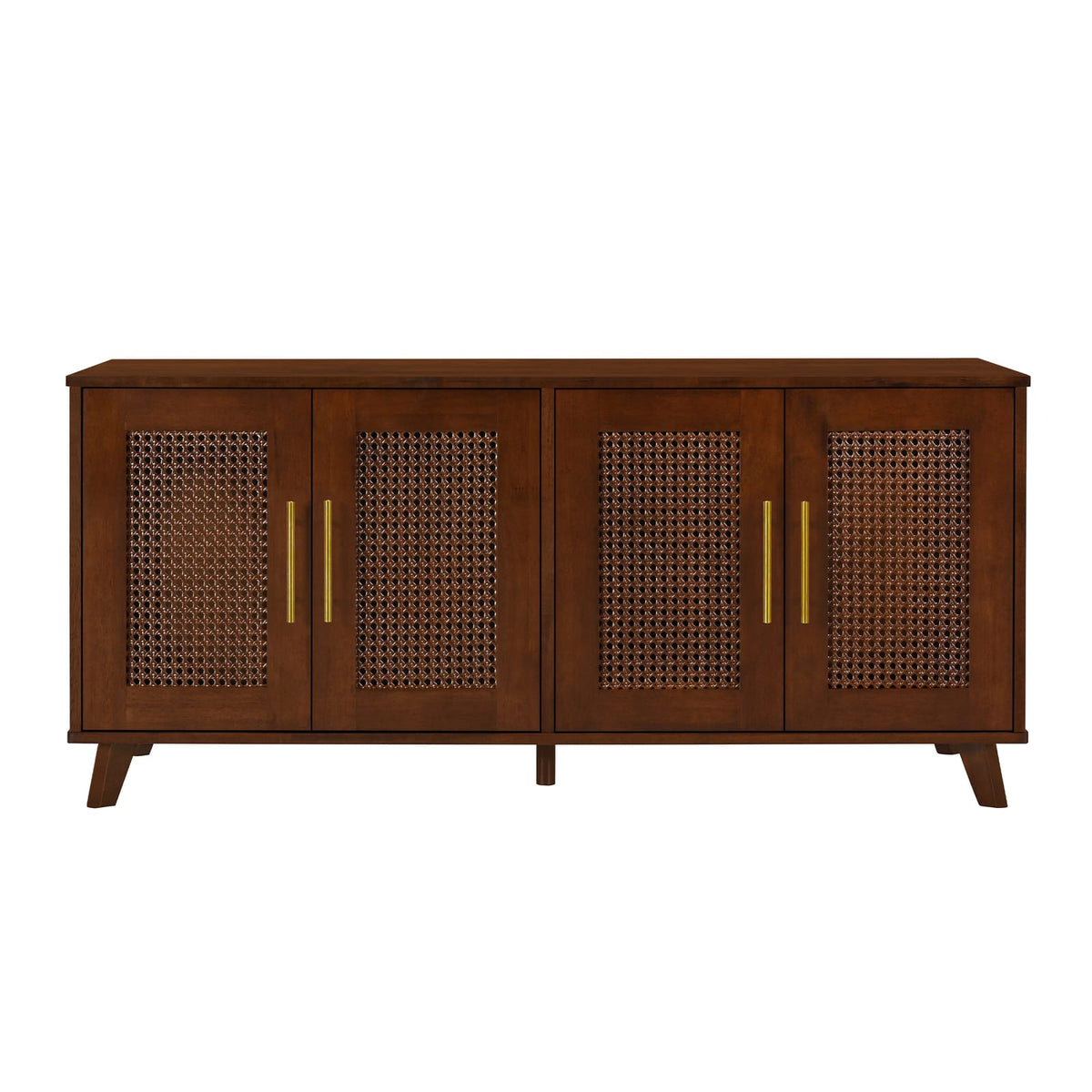 Walnut Pet Storage Cabinet with Rattan Mesh Doors for Modern Living
