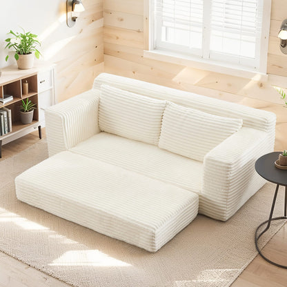 Beige 2-Seat Convertible Sofa Bed Loveseat Sleeper for Small Apartments