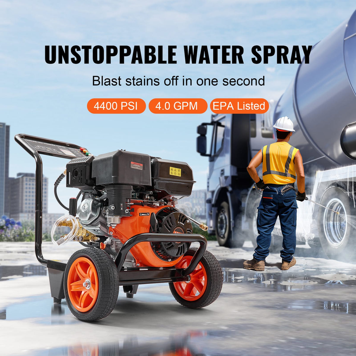 4400 PSI Gas Pressure Washer - Black Orange Stainless Steel