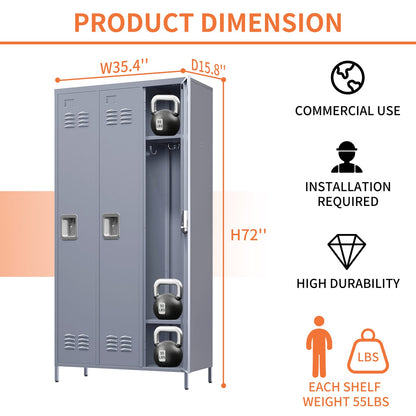 Gray Metal Locker - 3 Door Storage Cabinet for Gyms & Offices