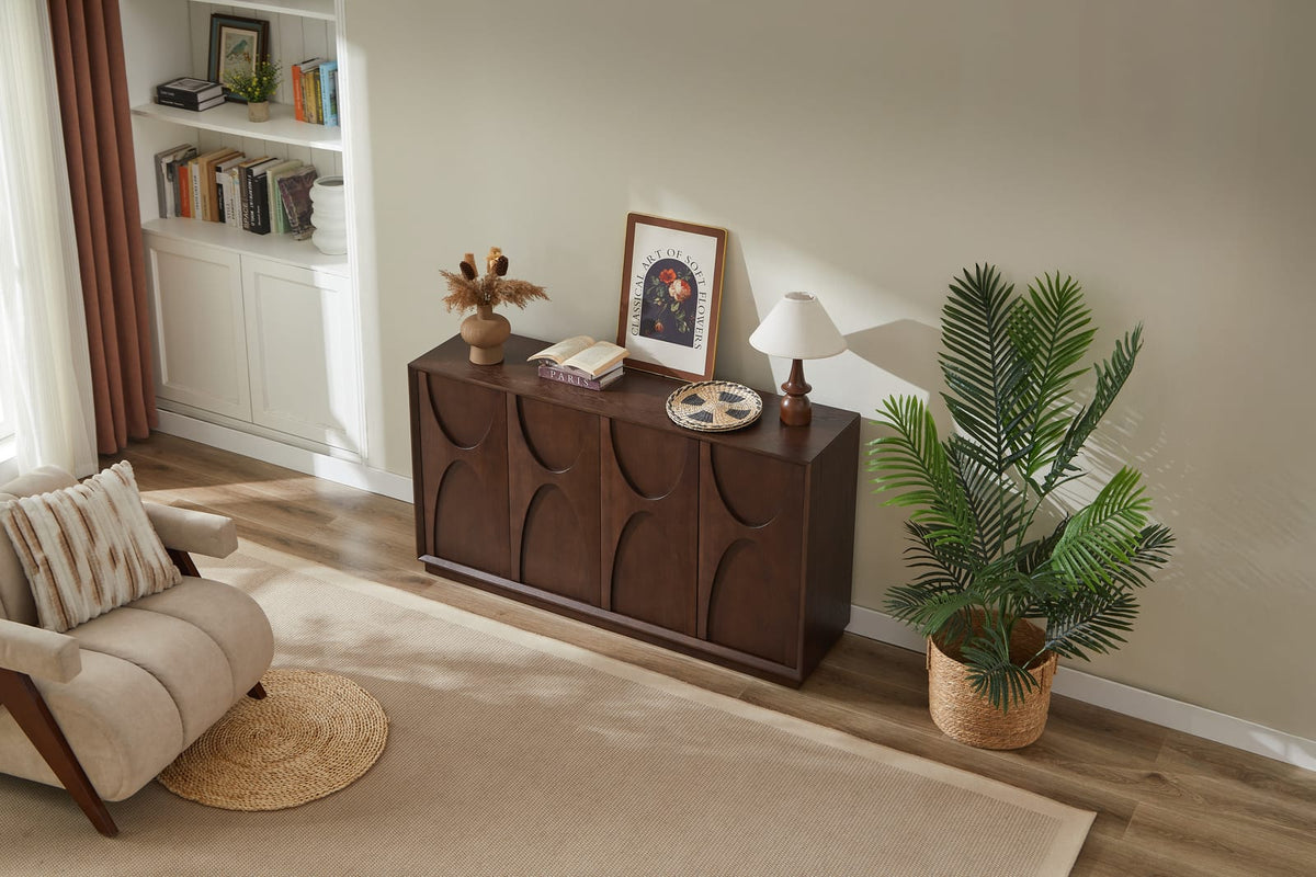 Natural Walnut 4-Door Accent Cabinet - Storage Sideboard