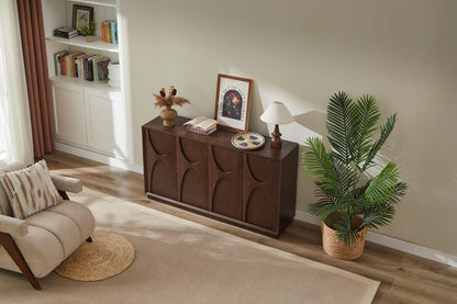 Natural Walnut 4-Door Accent Cabinet - Storage Sideboard
