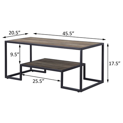Rustic Oak & Black Coffee Table with Shelf - Industrial Style