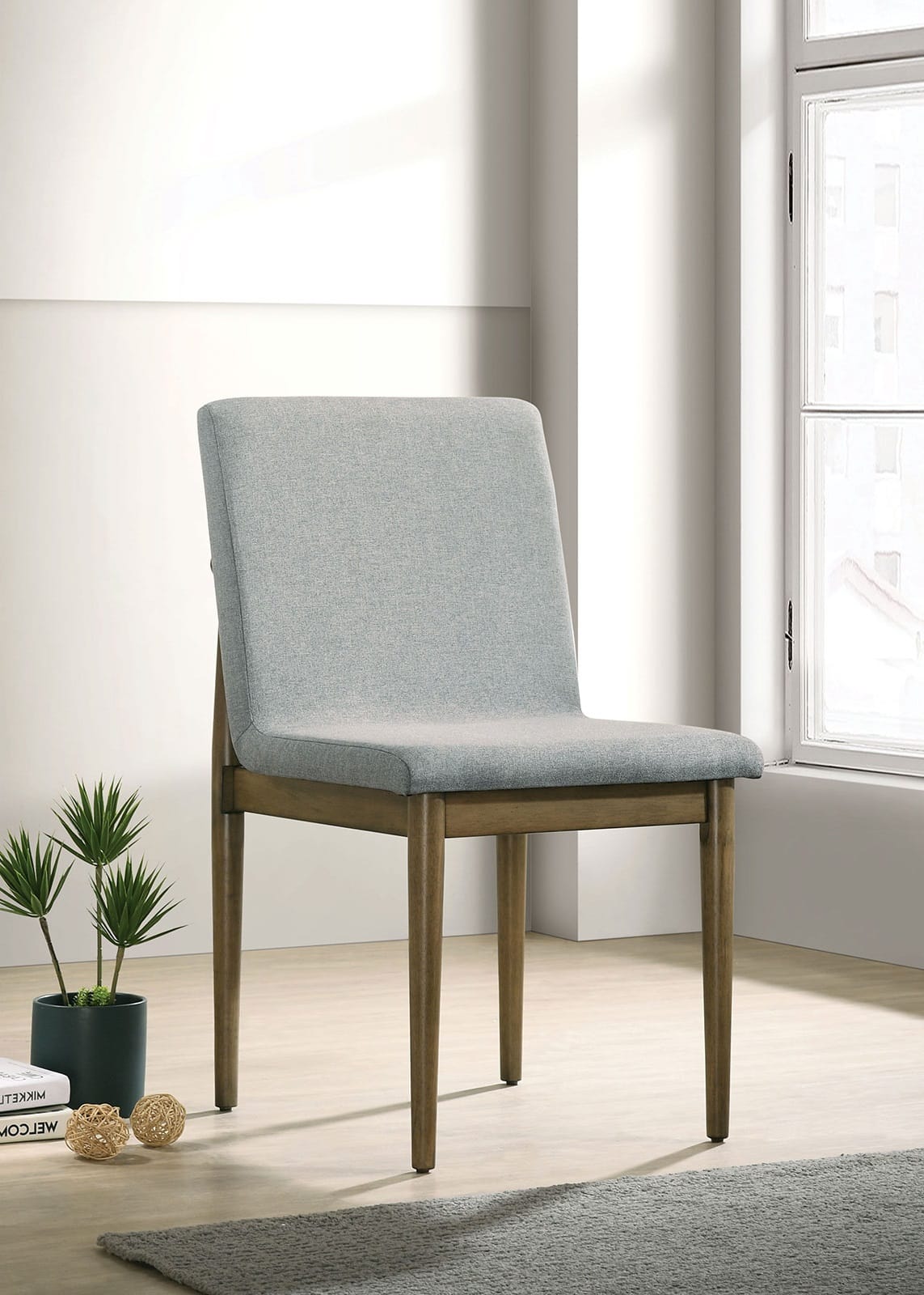 Natural Grey Dining Chairs Set of 2 - Mid-Century Modern Style