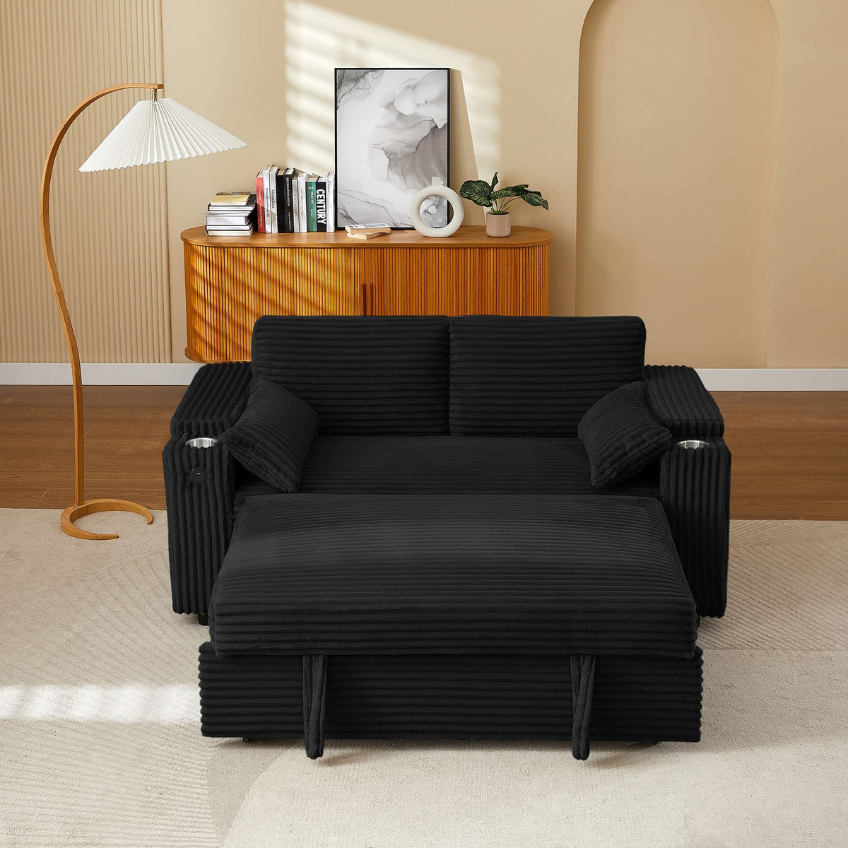 Black 2 Seat Sofa Bed - Converts to Bed for Living Room