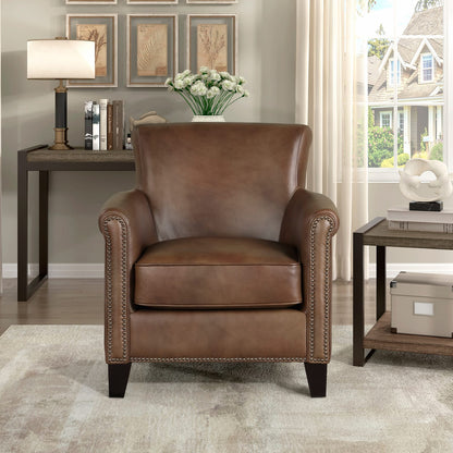 Brown Leather Accent Chair - Classic Style for Living Room