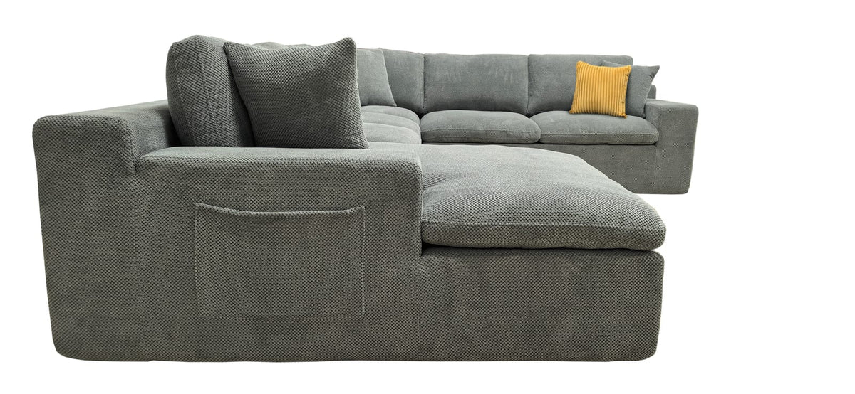 Light Gray Polyester Sectional - 6 Seat Comfortable Sofa