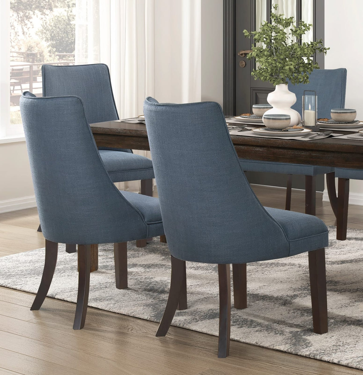 6-Person Dining Table with Upholstered Chairs - Blue Gray, Dark Brown