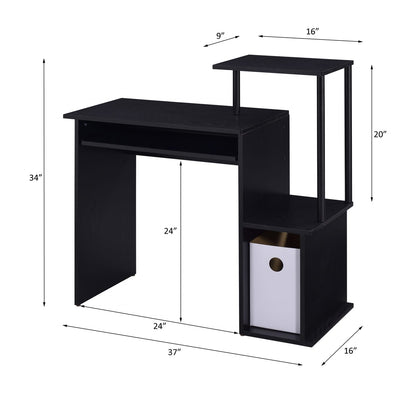 Black Computer Desk with Storage Shelves - 37" L for Home Office