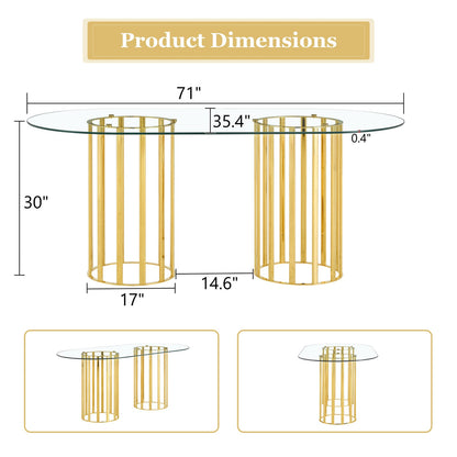 71 inch Gold Glass Dining Table for Kitchen or Dining Room
