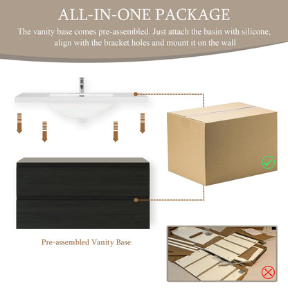 48 Inch Espresso Floating Bathroom Vanity with Resin Sink