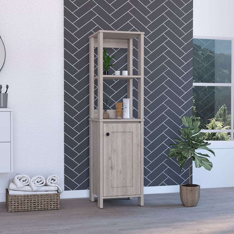 Beige Bathroom Storage Cabinet with 4 Shelves