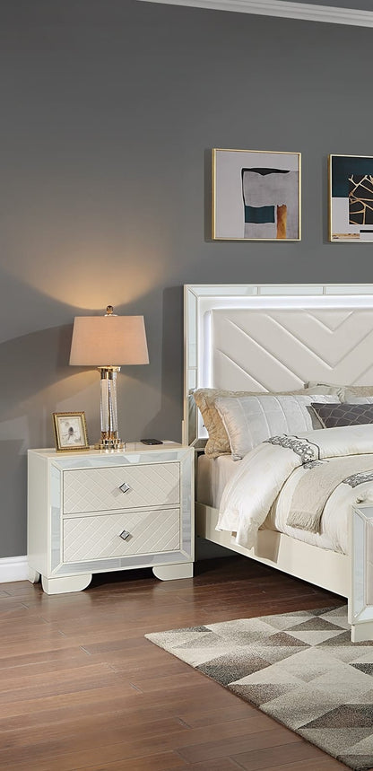 Cream Solid Wood Nightstand - 2 Drawers Storage Bedside Cabinet