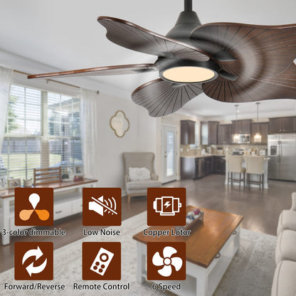 44 Inch Solid Wood Ceiling Fan - Acacia Wood Blades, DC Motor, Remote Control