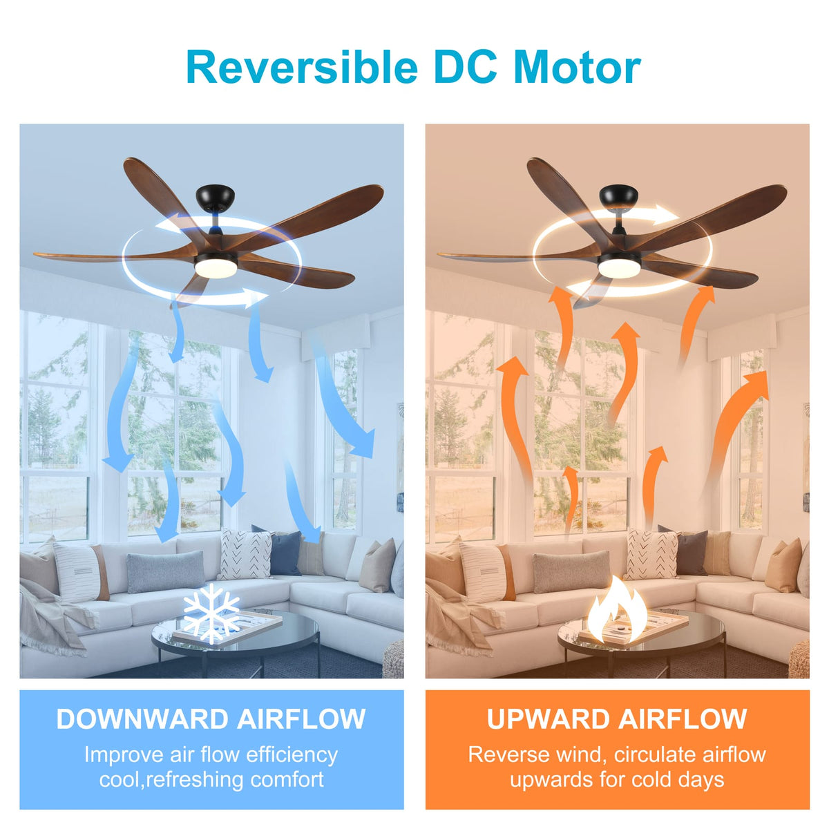 62 Inch Solid Wood Ceiling Fan with Light Antique Brown