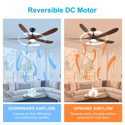 62 Inch Solid Wood Ceiling Fan with Light Antique Brown