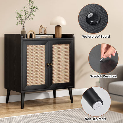 Rattan Buffet Cabinet - Black Sideboard Storage