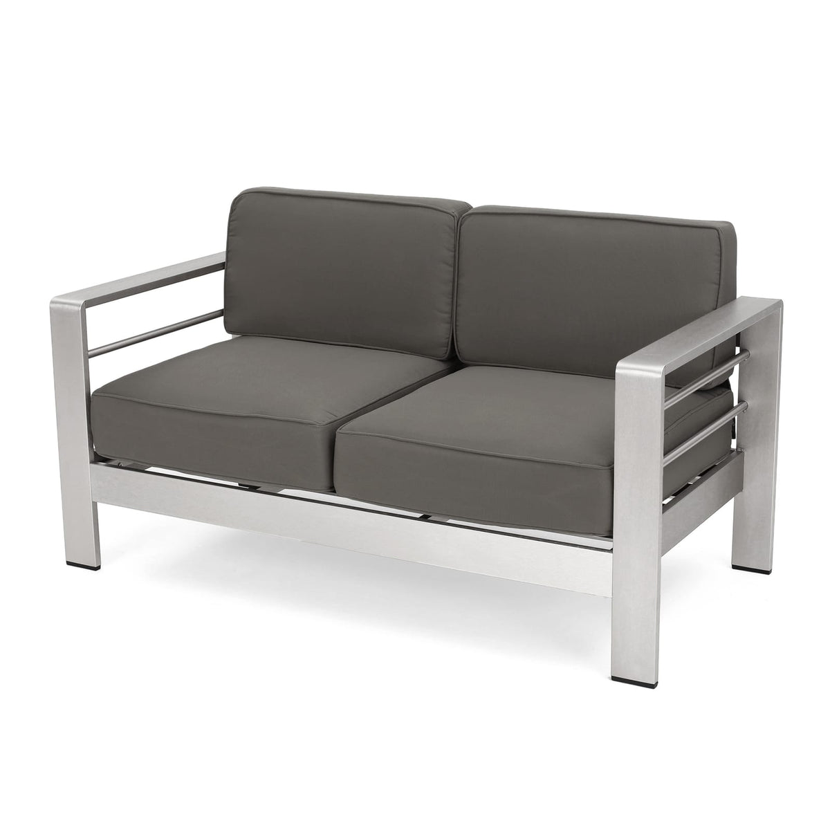 Khaki Aluminum Patio Loveseat for Garden and Poolside Seating